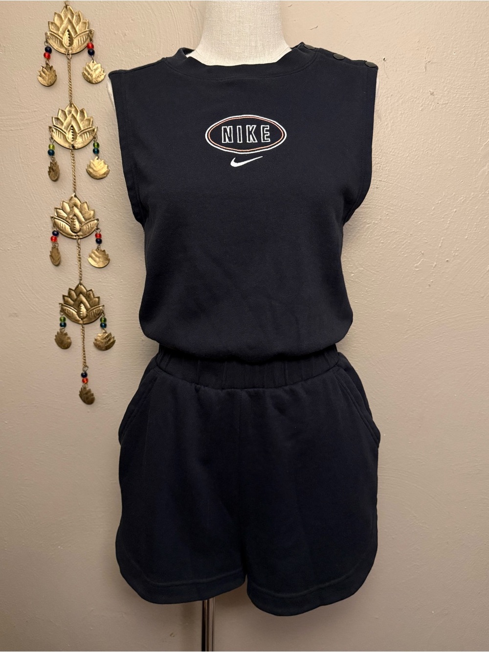 Nike Sportswear Women's Varsity Heritage Logo Black One Piece Romper Size Small